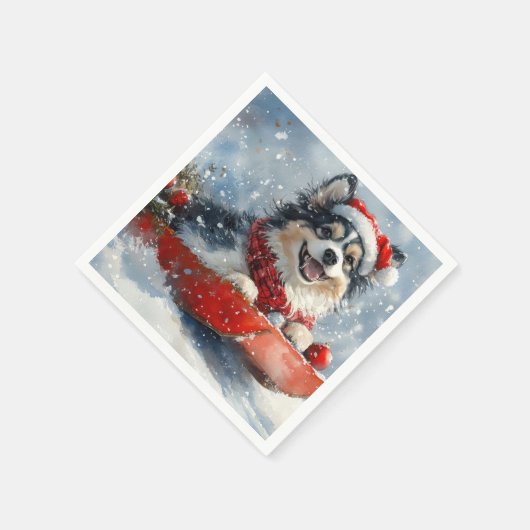 Finse Lapphund in slee Let it Snow Kerstmis Servet (Hoek)