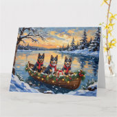 Finse Lapphund Kerstboot Vakantie Kaart (Gele Bloem)