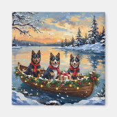 Finse Lapphund Kerstboot Vakantie Magneet (Voorkant)