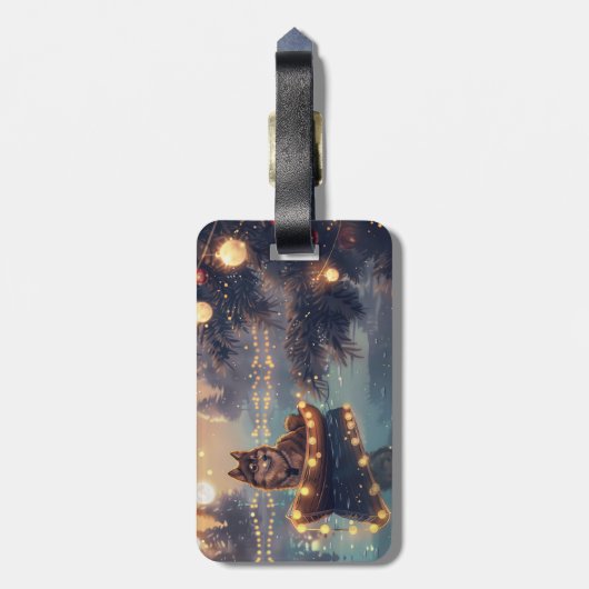 Finse Lapphund Kerstfeest reis Bagagelabel (Achterkant verticaal)