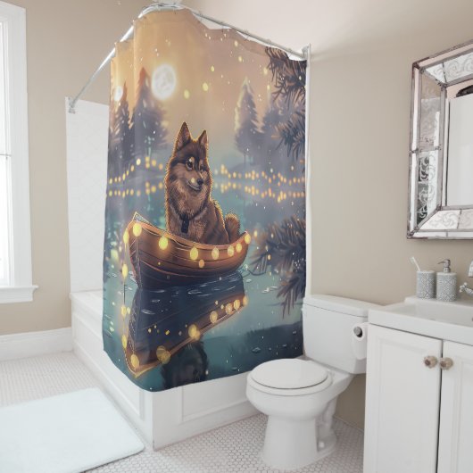 Finse Lapphund Kerstfeest reis Douchegordijn (In situ)