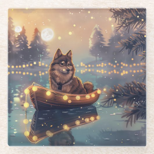 Finse Lapphund Kerstfeest reis Glazen Onderzetter (Voorkant)