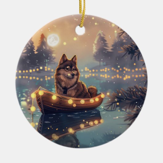 Finse Lapphund Kerstfeest reis Keramisch Ornament (Voorkant)