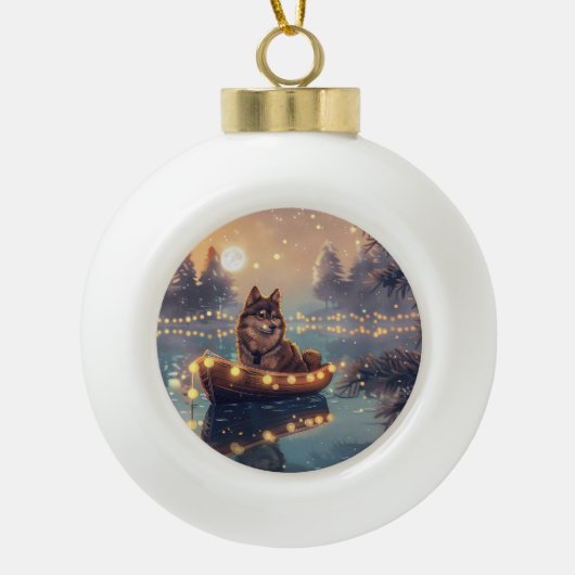 Finse Lapphund Kerstfeest reis Keramische Bal Ornament (Voorkant)