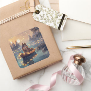 Finse Lapphund Kerstfeest reis Vierkante Sticker