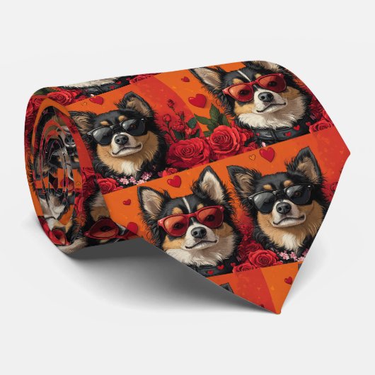 Finse Lapphund met Hartrozen Valentijnsdag Stropdas (Opgerold)