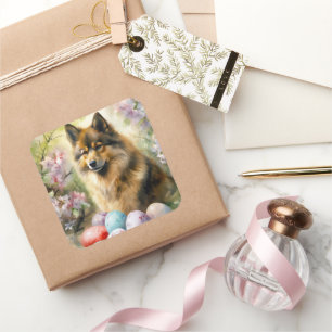 Finse Lapphund  met Pasen Eieren Vierkante Sticker
