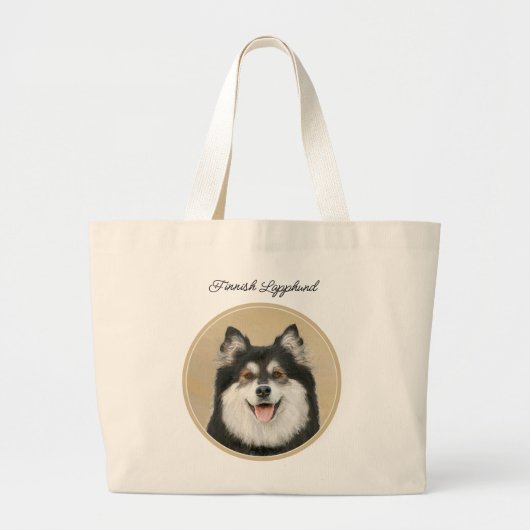 Finse Lapphund Schilderen Zwart en Tan Dog Art Grote Tote Bag (Voorkant)