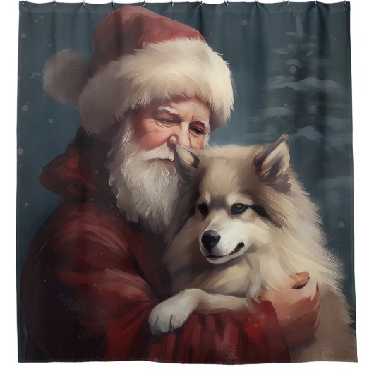 Finse Lapphund Sinterklaas Feestelijke Kerstmis Douchegordijn (Voorkant)
