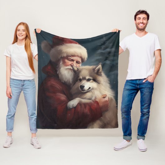Finse Lapphund Sinterklaas Feestelijke Kerstmis Fleece Deken (In situ)
