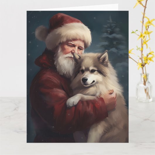 Finse Lapphund Sinterklaas Feestelijke Kerstmis Kaart (Gele Bloem)