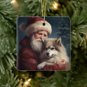 Finse Lapphund Sinterklaas Feestelijke Kerstmis Keramisch Ornament