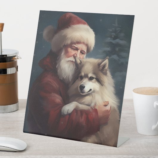 Finse Lapphund Sinterklaas Feestelijke Kerstmis Reclamebord Met Voetstuk (Insitu)