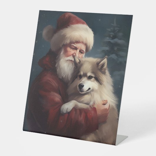 Finse Lapphund Sinterklaas Feestelijke Kerstmis Reclamebord Met Voetstuk (Voorkant)