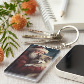Finse Lapphund Sinterklaas Feestelijke Kerstmis Sleutelhanger (Voorkant Rechts)