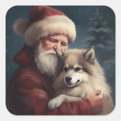 Finse Lapphund Sinterklaas Feestelijke Kerstmis Vierkante Sticker (Voorkant)