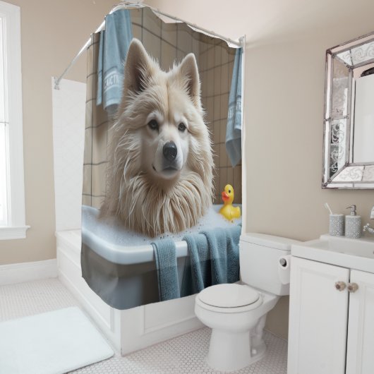 Finse Lapphund Sloppy Sleepy Schattige Funny Douchegordijn (In situ)