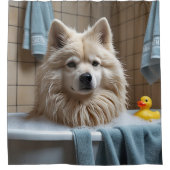 Finse Lapphund Sloppy Sleepy Schattige Funny Douchegordijn (Voorkant)