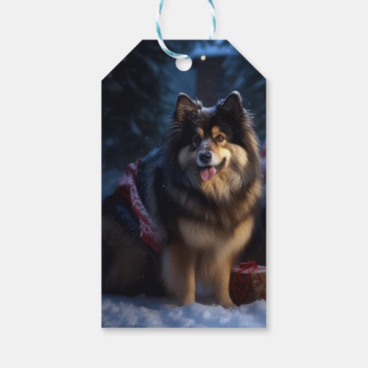 Finse Lapphund Sneeuwslee Kerst Decor Cadeaulabel (Achterkant)