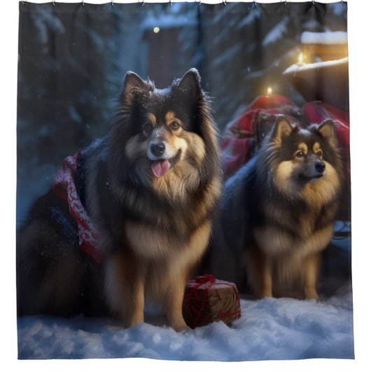 Finse Lapphund Sneeuwslee Kerst Decor Douchegordijn (Voorkant)