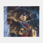 Finse Lapphund Sneeuwslee Kerst Decor Fleece Deken (Voorkant (Horizontaal))