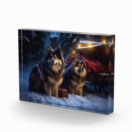 Finse Lapphund Sneeuwslee Kerst Decor Fotoblokken (Rechts)