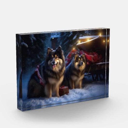Finse Lapphund Sneeuwslee Kerst Decor Fotoblokken (Links)