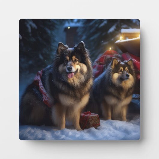 Finse Lapphund Sneeuwslee Kerst Decor Fotoplaat (Voorkant)