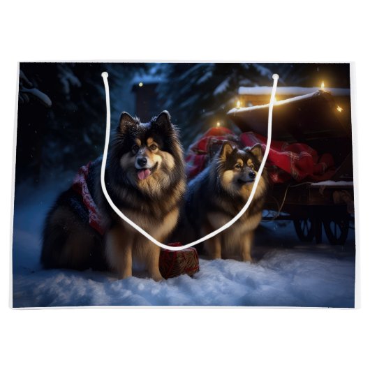 Finse Lapphund Sneeuwslee Kerst Decor Groot Cadeauzakje (Voorkant)
