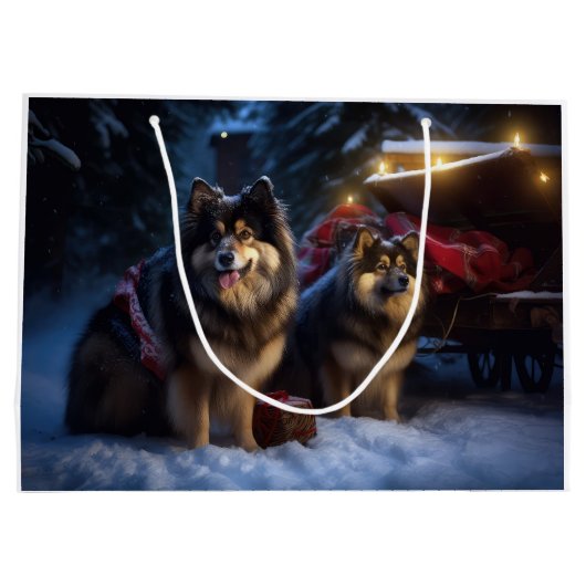 Finse Lapphund Sneeuwslee Kerst Decor Groot Cadeauzakje (Achterkant)