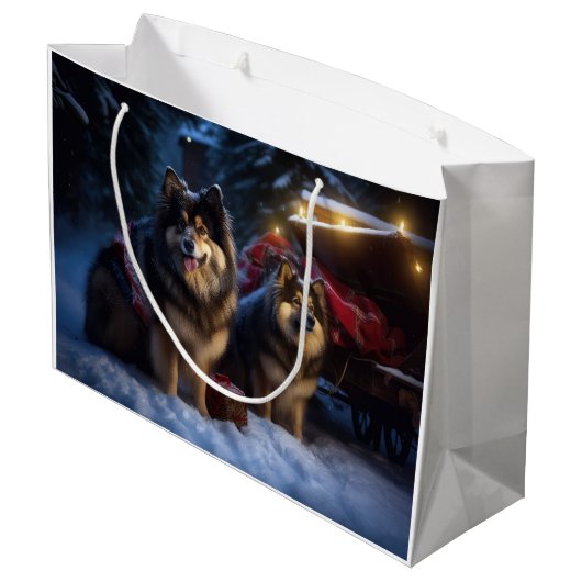 Finse Lapphund Sneeuwslee Kerst Decor Groot Cadeauzakje (Achterkant Gekanteld)