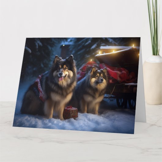 Finse Lapphund Sneeuwslee Kerst Decor Kaart (Voorkant)
