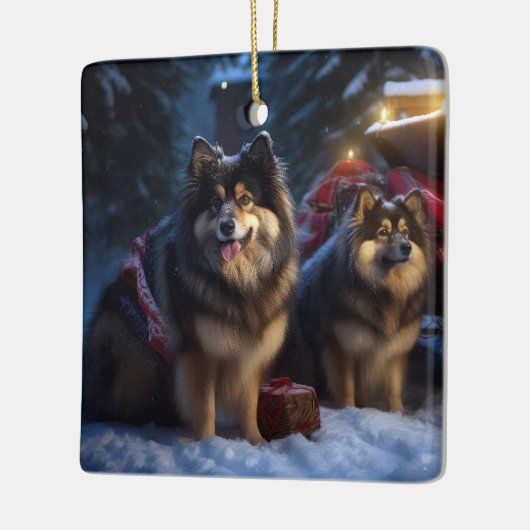 Finse Lapphund Sneeuwslee Kerst Decor Keramisch Ornament (Links)