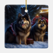 Finse Lapphund Sneeuwslee Kerst Decor Keramisch Ornament (Achterkant)