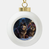 Finse Lapphund Sneeuwslee Kerst Decor Keramische Bal Ornament (Voorkant)