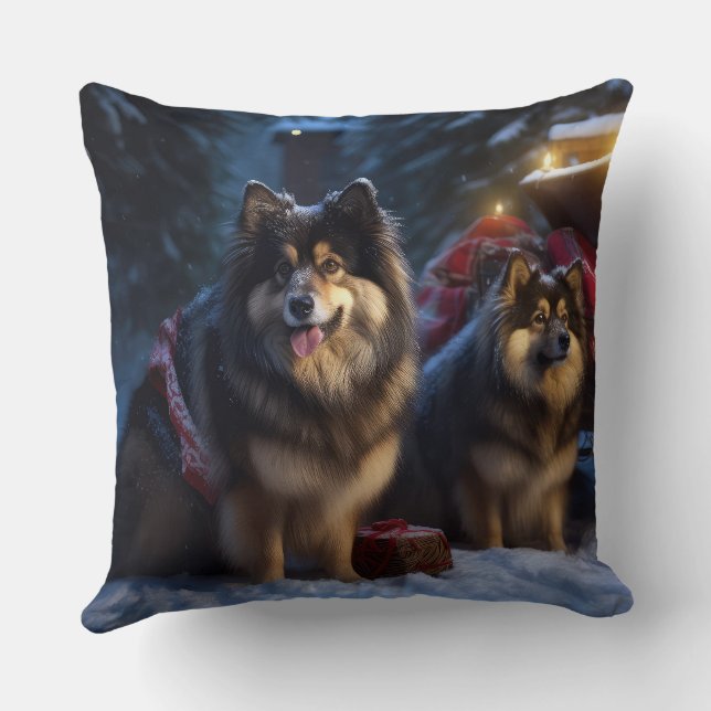 Finse Lapphund Sneeuwslee Kerst Decor Kussen (Achterkant)