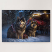 Finse Lapphund Sneeuwslee Kerst Decor Legpuzzel (Horizontaal)