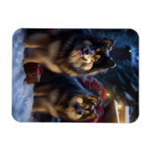 Finse Lapphund Sneeuwslee Kerst Decor Magneet (Horizontaal)