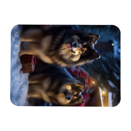 Finse Lapphund Sneeuwslee Kerst Decor Magneet (Horizontaal)