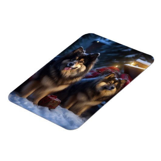 Finse Lapphund Sneeuwslee Kerst Decor Magneet (Linkerzijde)