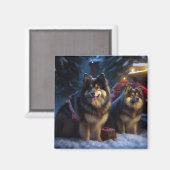 Finse Lapphund Sneeuwslee Kerst Decor Magneet (Voorkant / Achterkant)