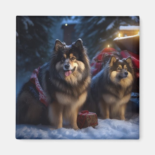 Finse Lapphund Sneeuwslee Kerst Decor Magneet (Voorkant)
