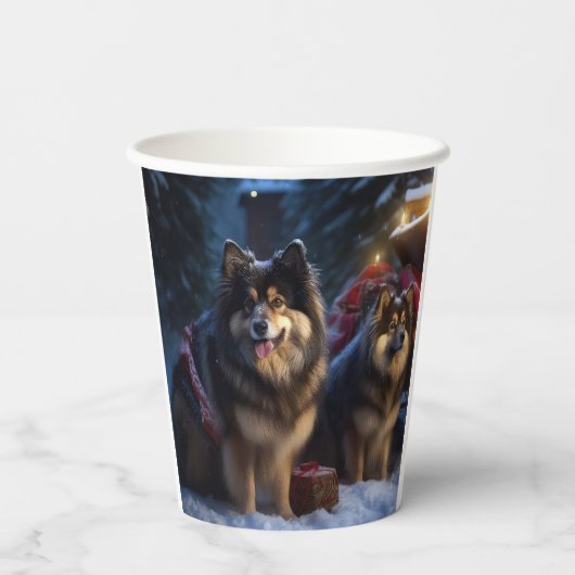 Finse Lapphund Sneeuwslee Kerst Decor Papieren Bekers (Achterkant)