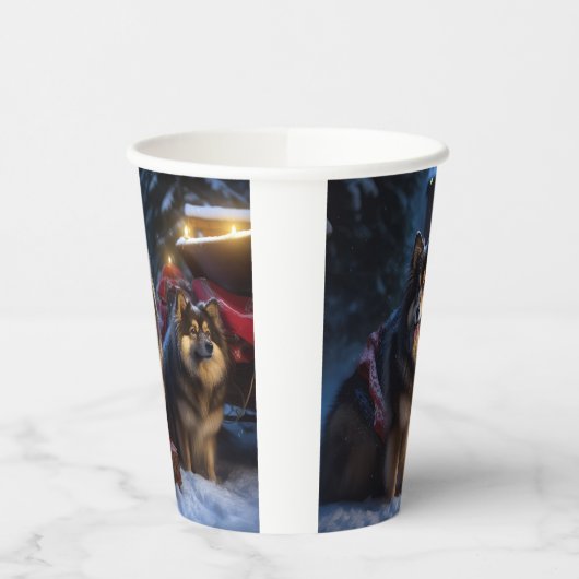 Finse Lapphund Sneeuwslee Kerst Decor Papieren Bekers (Links)