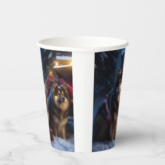 Finse Lapphund Sneeuwslee Kerst Decor Papieren Bekers (Rechts)