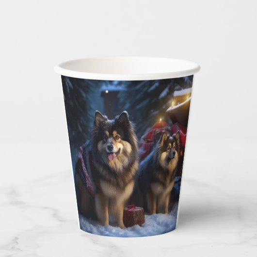 Finse Lapphund Sneeuwslee Kerst Decor Papieren Bekers (Voorkant)