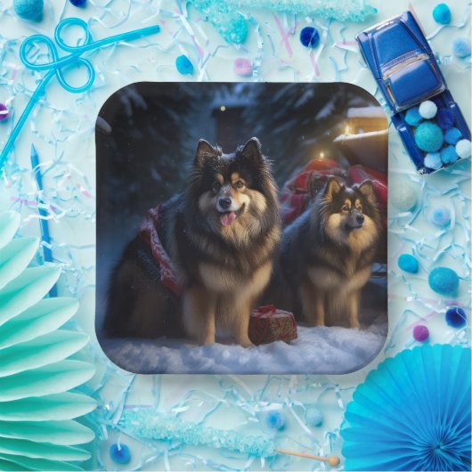Finse Lapphund Sneeuwslee Kerst Decor Papieren Bordje (Feest)