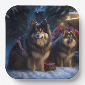 Finse Lapphund Sneeuwslee Kerst Decor Papieren Bordje (Voorkant)