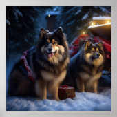 Finse Lapphund Sneeuwslee Kerst Decor Poster (Voorkant)
