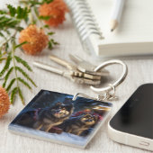 Finse Lapphund Sneeuwslee Kerst Decor Sleutelhanger (Voorkant Rechts)